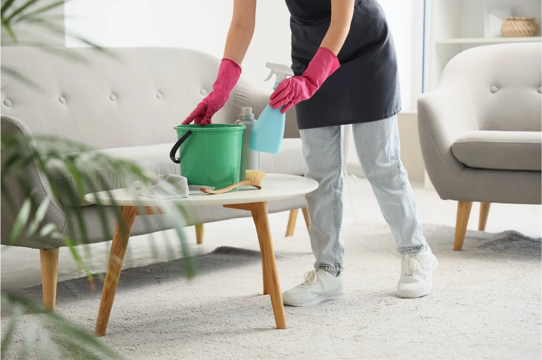 General cleaning in a furnished living room