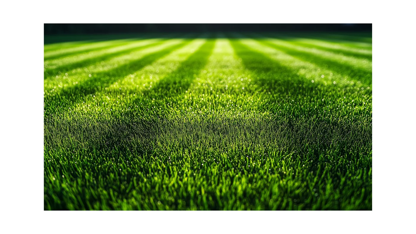 Freshly mown lawn with neat grass stripes